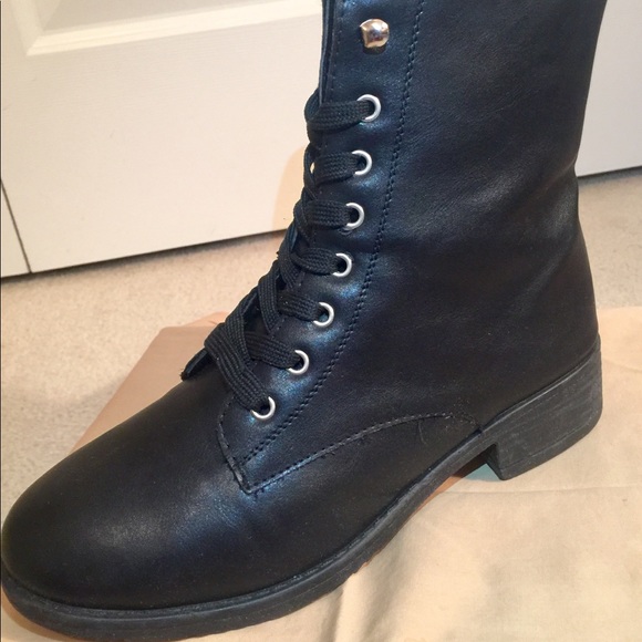 BAMBOO Shoes - Black, comfortable, leather combat boots.